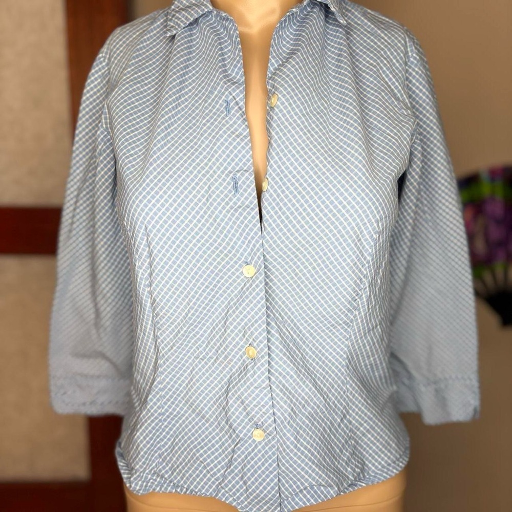 Petite Sophisticate Blue and White Checkered Shirt